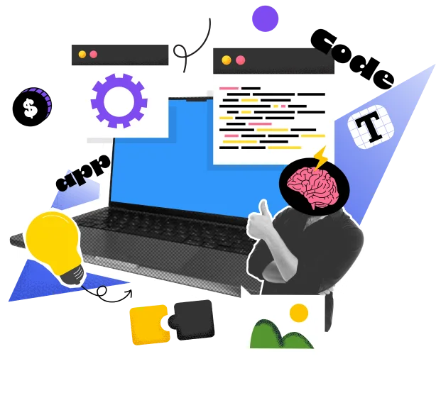 Ilustrasi pengembangan teknologi, software, dan ide baru